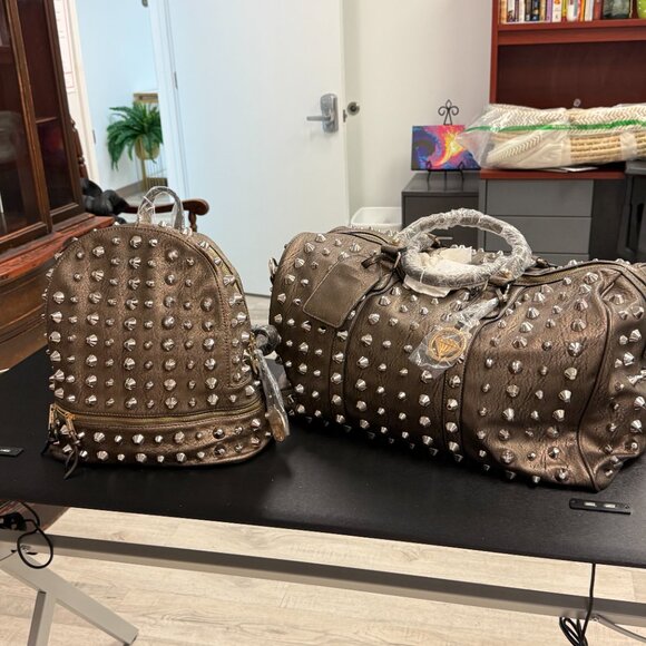 Tracey Lynn Studded Carry-On Bag & Backpack Set | Brown | Excellent - Picture 2 of 4
